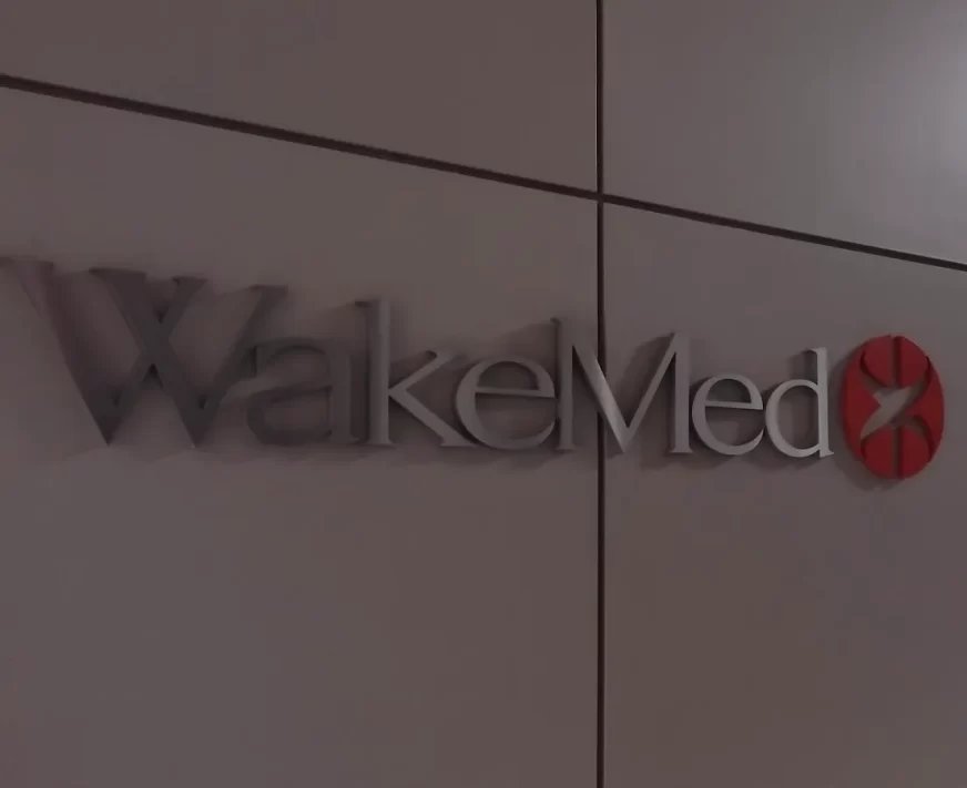 Surgery Day WakeMed sign mounted on a wall